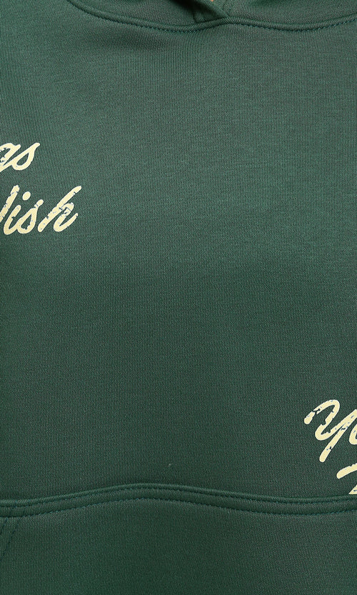 R215081 - Printed Long Sleeves Winter Hoodie - Dark Green