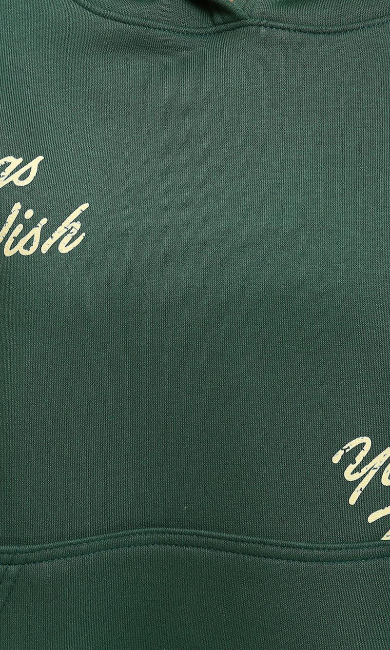 R215081 - Printed Long Sleeves Winter Hoodie - Dark Green
