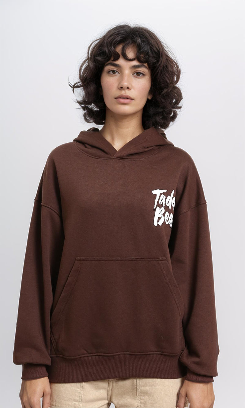 R215082 - Printed "Taddy Bear" Slip On Hoodie - Dark Brown