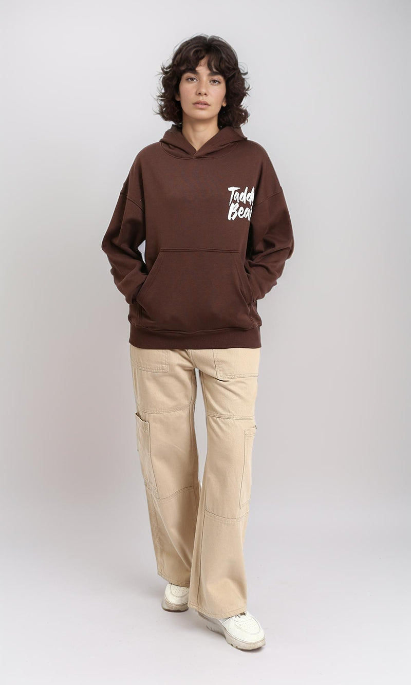 R215082 - Printed "Taddy Bear" Slip On Hoodie - Dark Brown