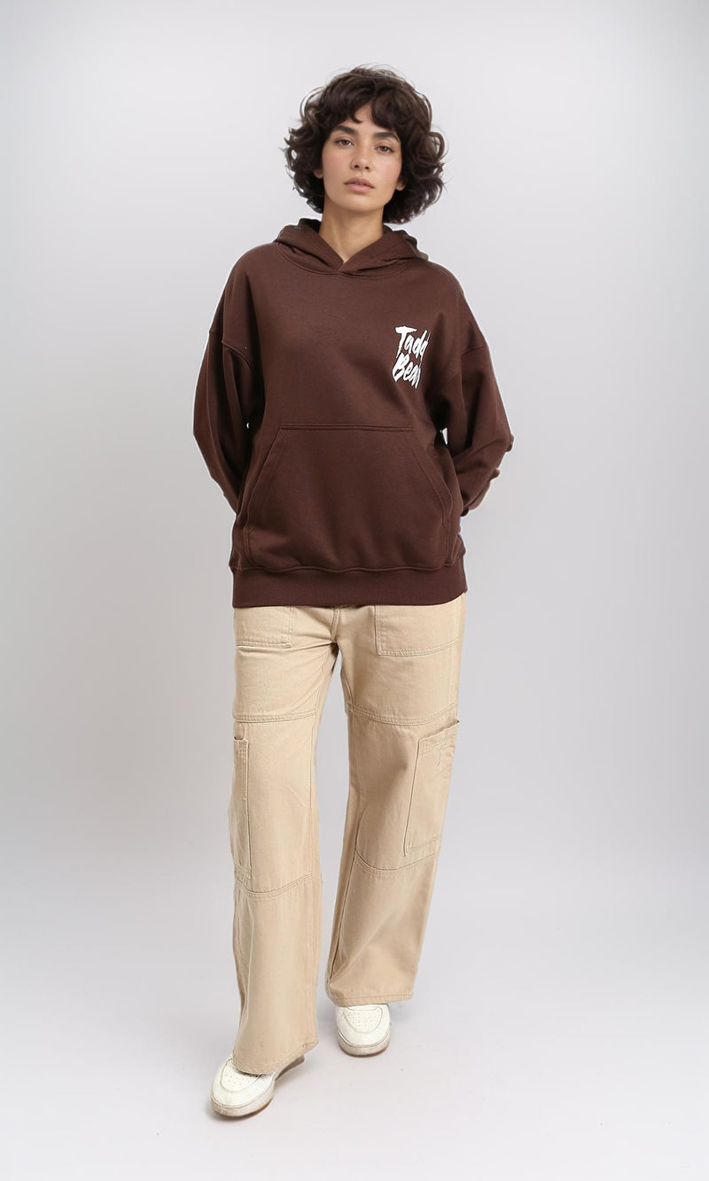 R215082 - Printed "Taddy Bear" Slip On Hoodie - Dark Brown