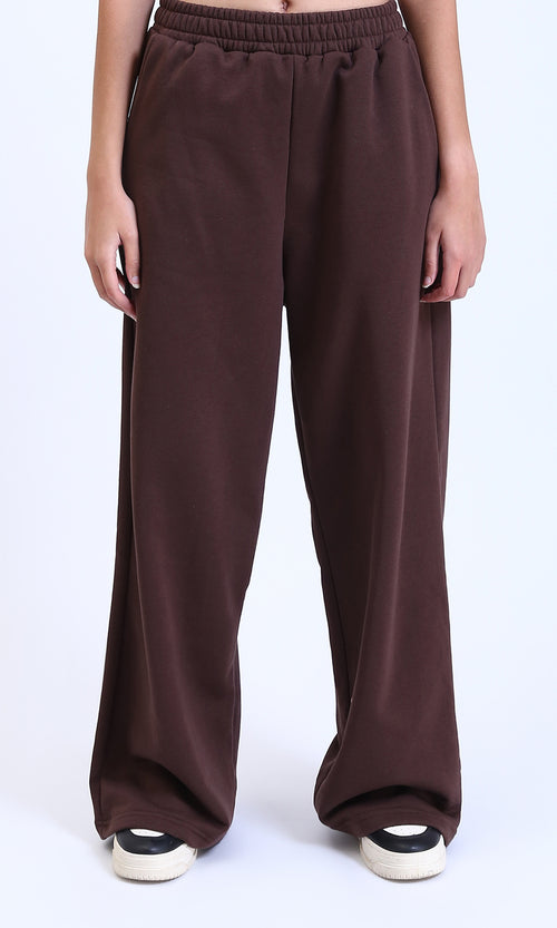 R215083 - Solid Cotton Wide-Leg Pants - Chocolate Brown