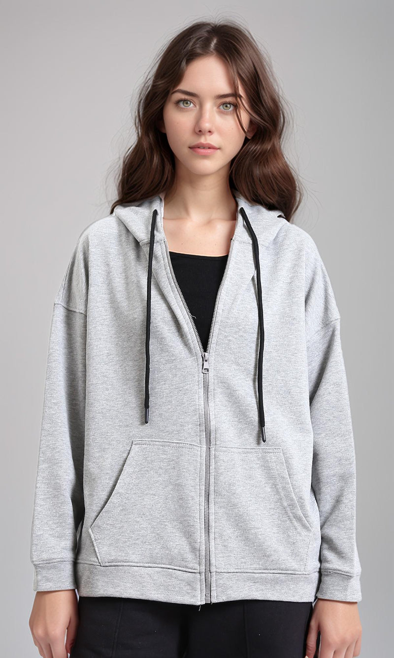 R215084 - Relaxed Fit Coziness Zipped Hoodie - Heather Grey