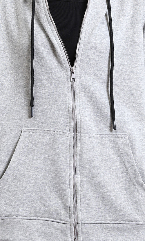 R215084 - Relaxed Fit Coziness Zipped Hoodie - Heather Grey
