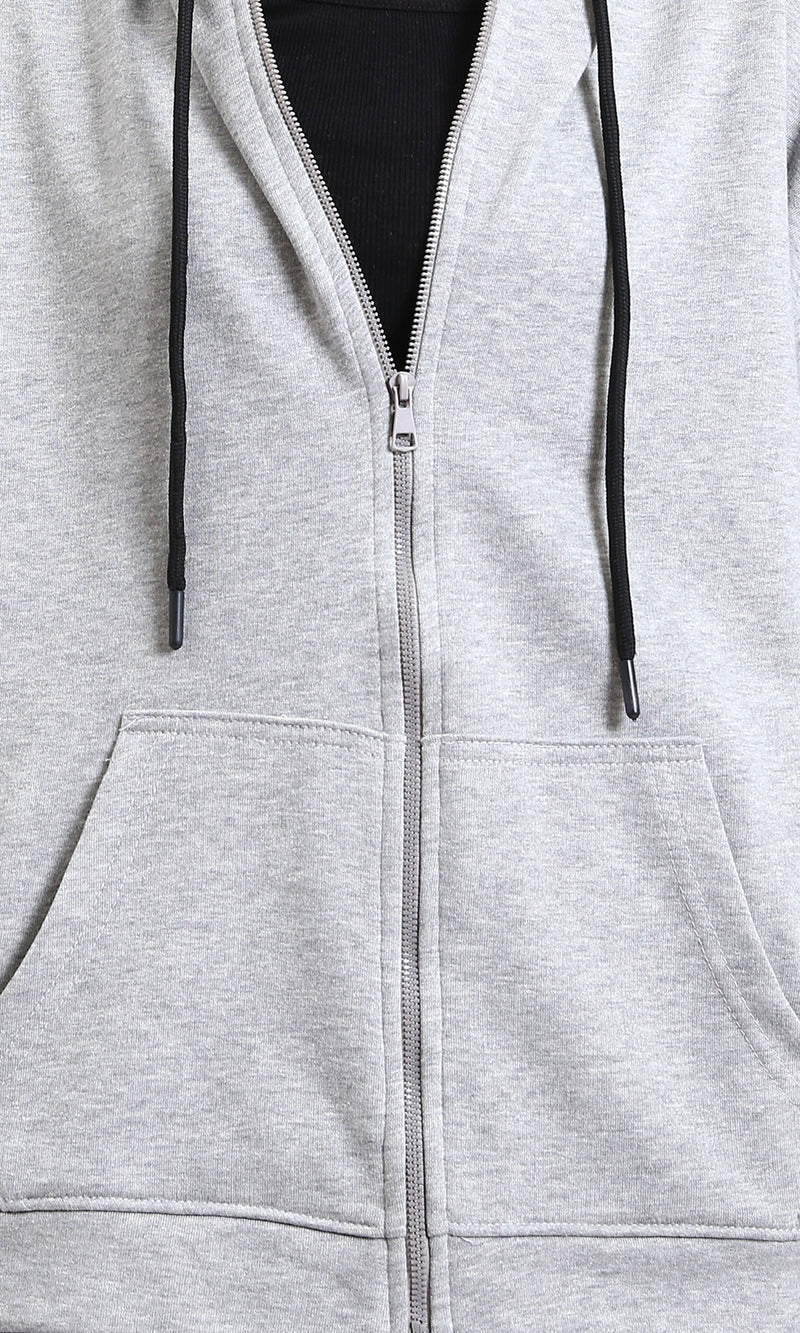R215084 - Relaxed Fit Coziness Zipped Hoodie - Heather Grey