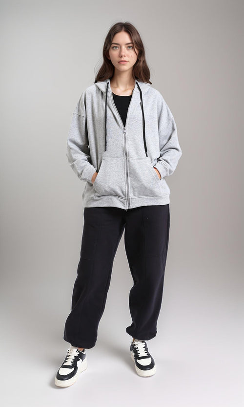 R215084 - Relaxed Fit Coziness Zipped Hoodie - Heather Grey