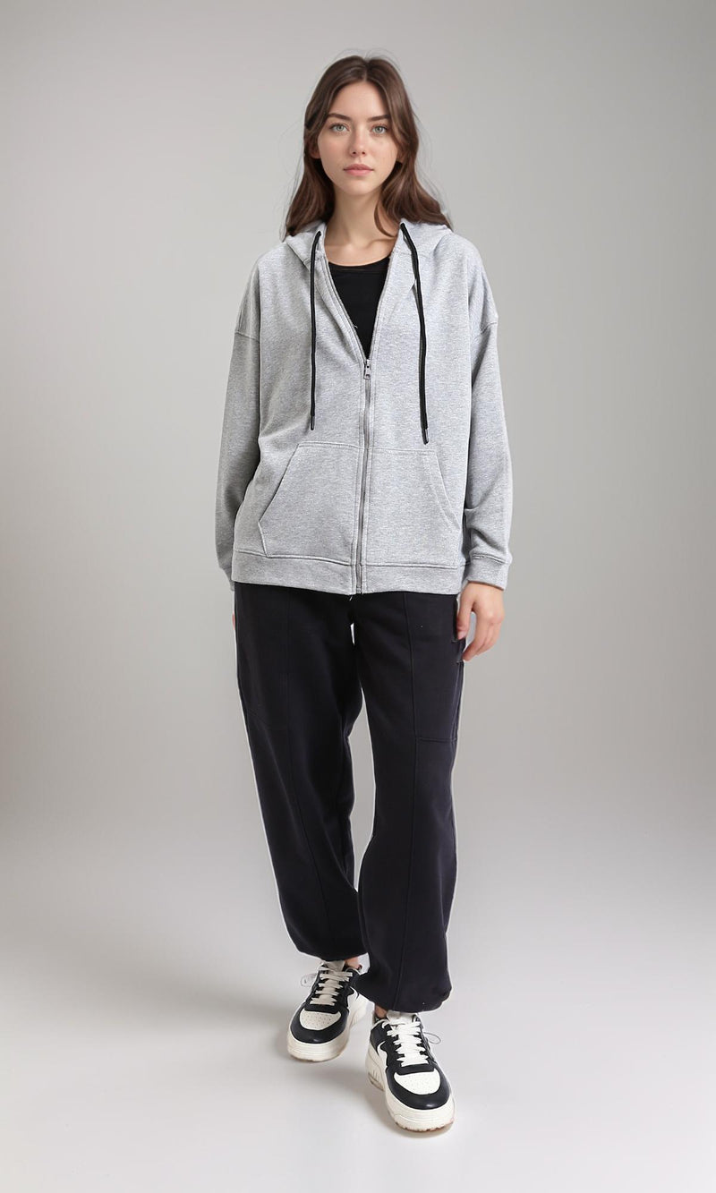 R215084 - Relaxed Fit Coziness Zipped Hoodie - Heather Grey