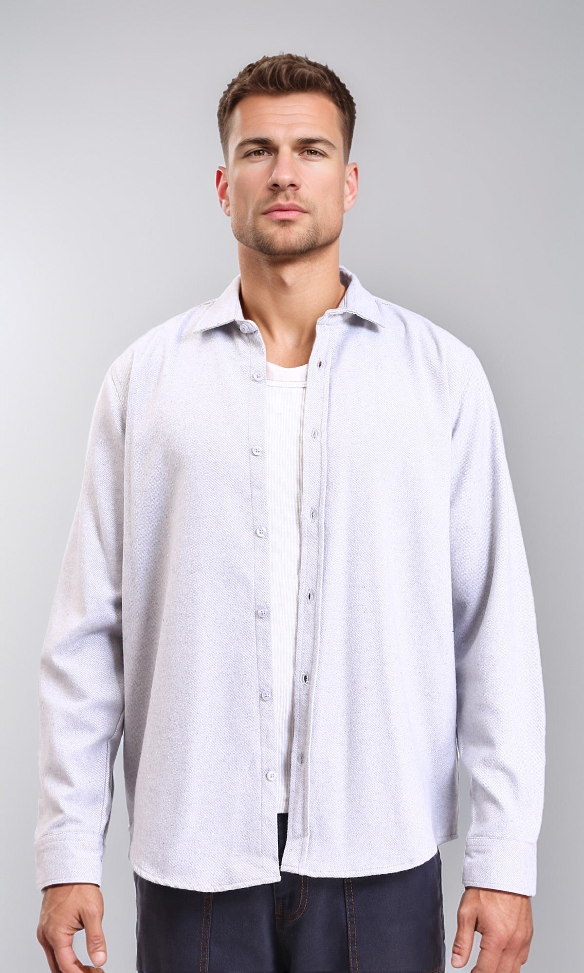 Long Sleeves Casual Winter Shirt - Light Grey