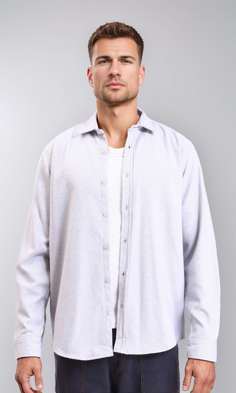 R215085 - Long Sleeves Casual Winter Shirt - Light Grey