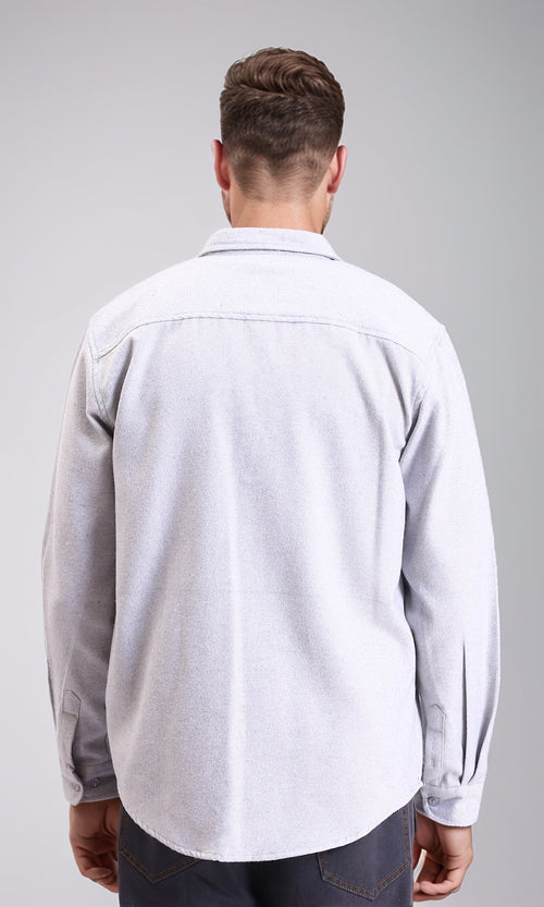 R215085 - Long Sleeves Casual Winter Shirt - Light Grey