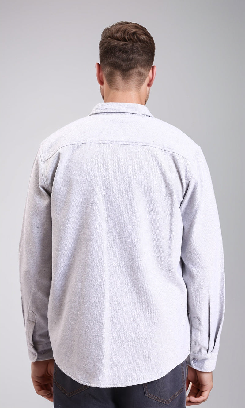 R215085 - Long Sleeves Casual Winter Shirt - Light Grey