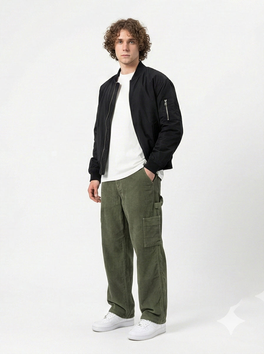 Olive Green Corduroy Carpenter Trousers - R215103