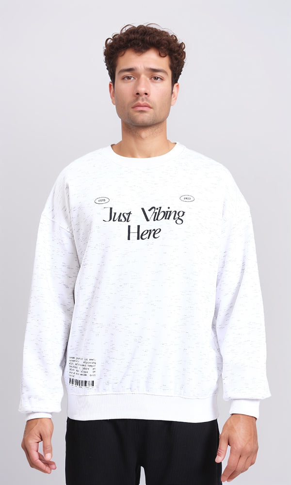 R215110 - Printed Long Sleeves Casual Sweatshirt - Heather Off-White