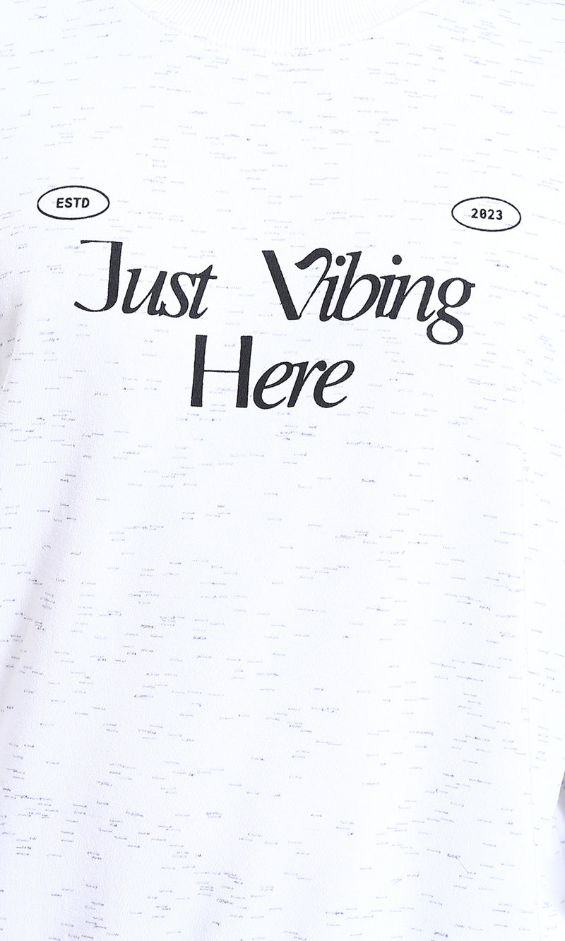 R215110 - Printed Long Sleeves Casual Sweatshirt - Heather Off-White