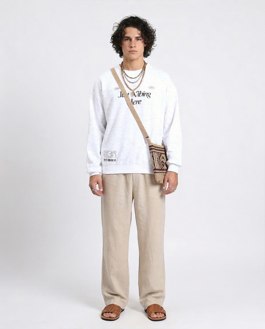 Ravin | "Just Vibing Here" Oversized Graphic Sweatshirt - Heather Off-White - R215110