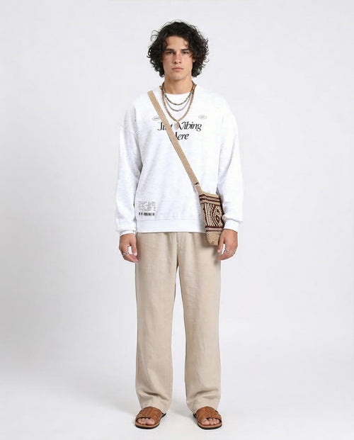 Ravin | "Just Vibing Here" Oversized Graphic Sweatshirt - Heather Off-White - R215110