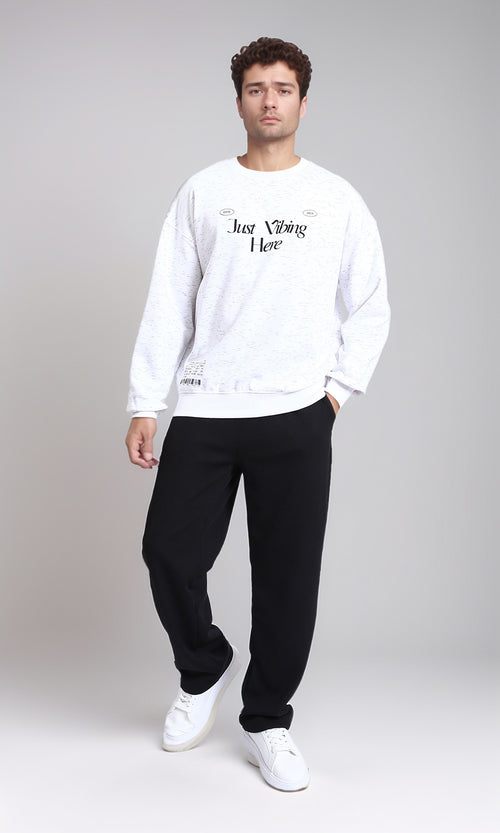 R215110 - Printed Long Sleeves Casual Sweatshirt - Heather Off-White