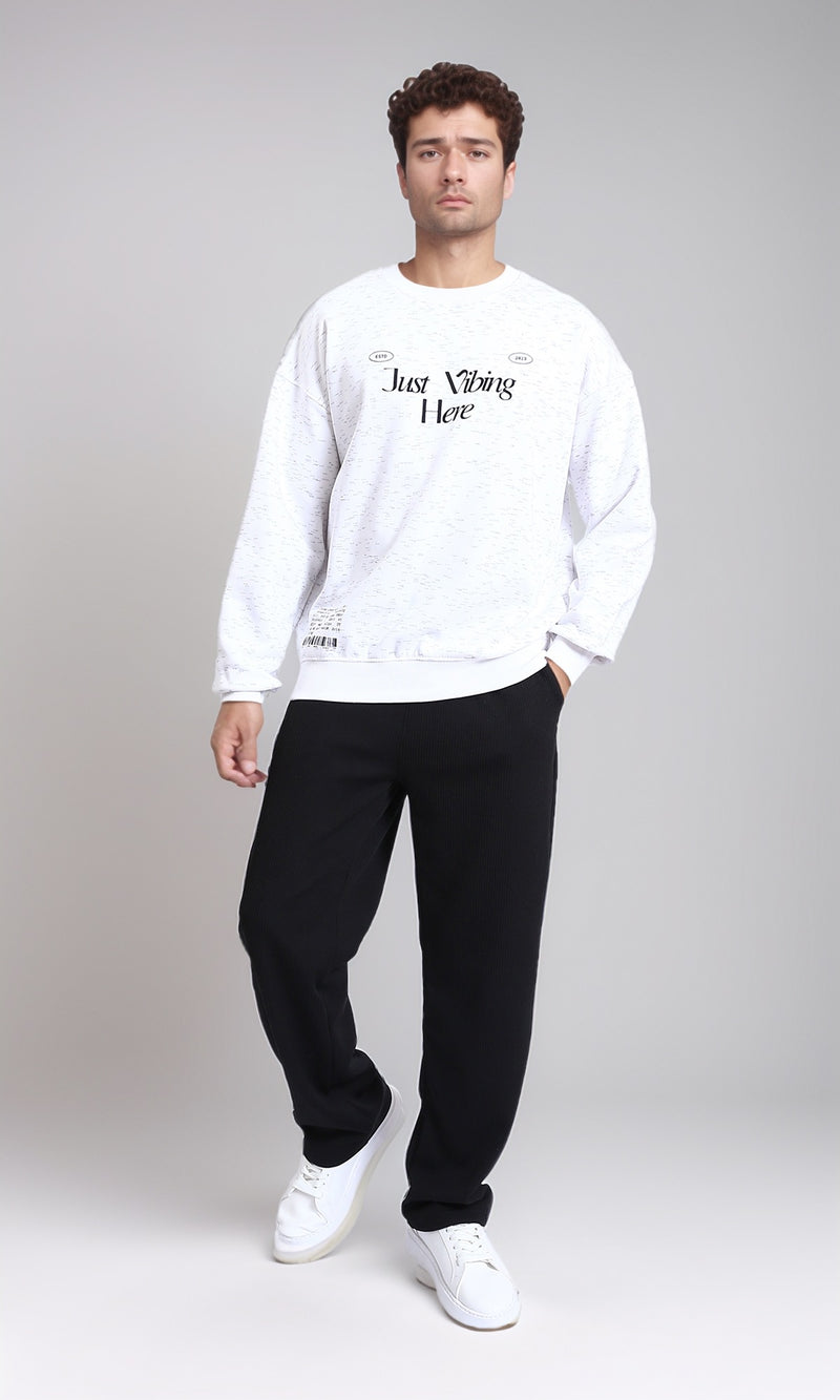 R215110 - Printed Long Sleeves Casual Sweatshirt - Heather Off-White