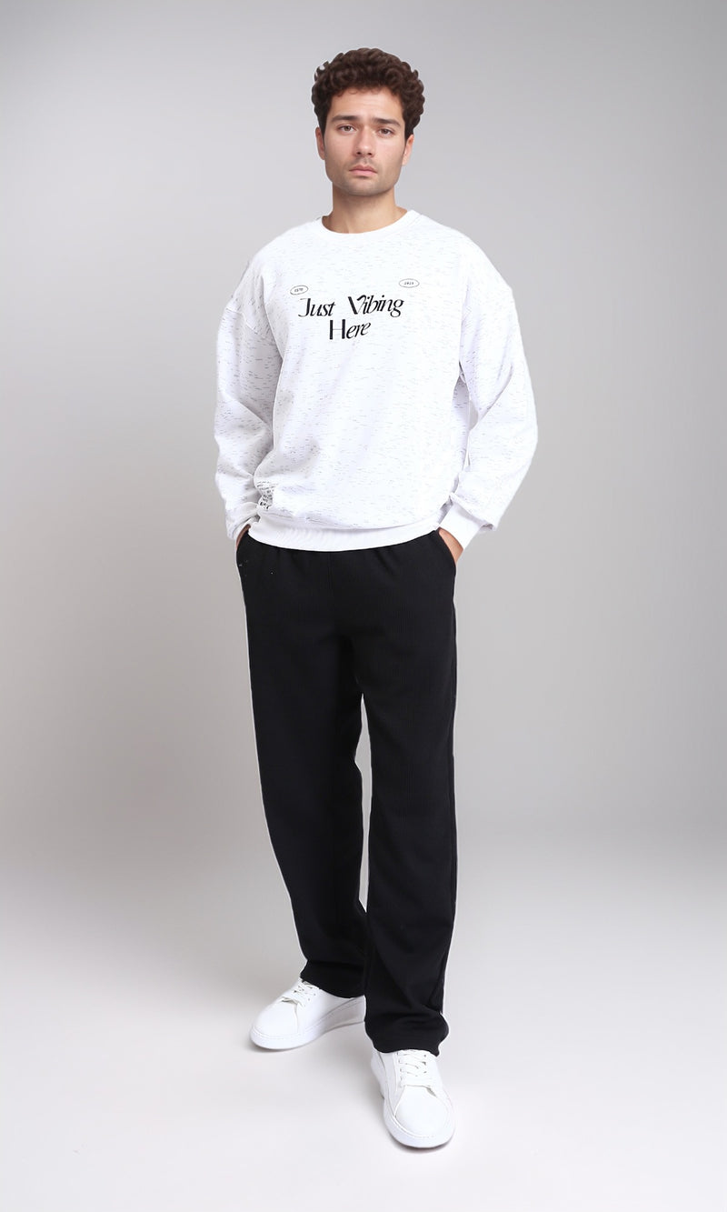 R215110 - Printed Long Sleeves Casual Sweatshirt - Heather Off-White