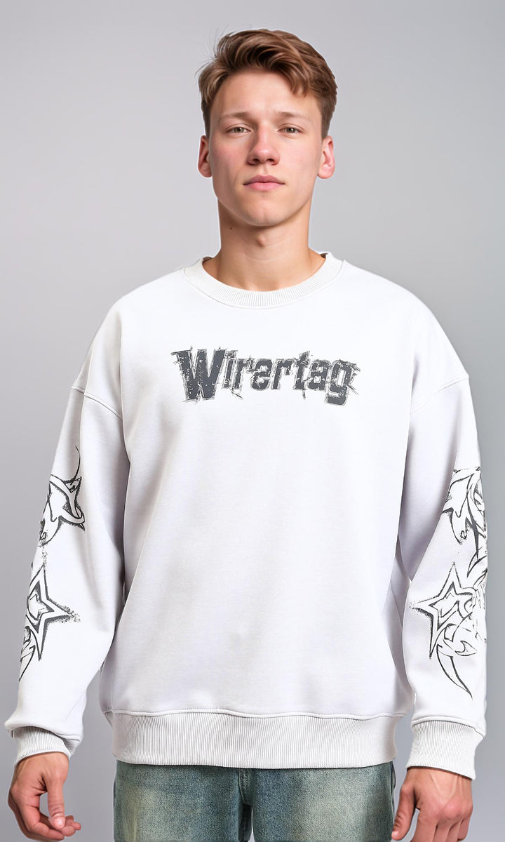 Printed "wirertag" Crew Neck Sweatshirt - Light Grey