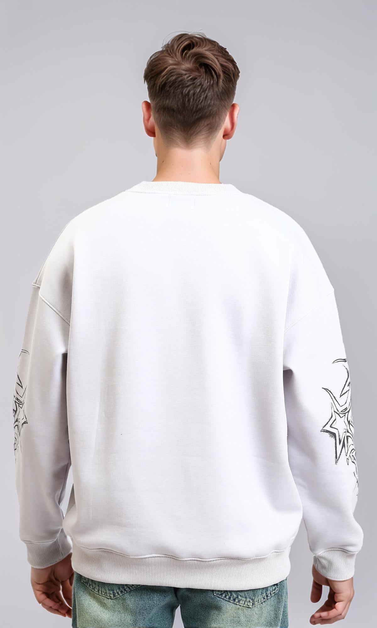 R215111 - Printed "Wirertag" Crew Neck Sweatshirt - Light Grey