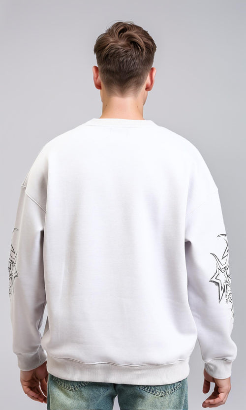 R215111 - Printed "Wirertag" Crew Neck Sweatshirt - Light Grey