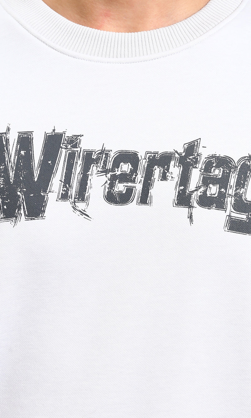 R215111 - Printed "Wirertag" Crew Neck Sweatshirt - Light Grey