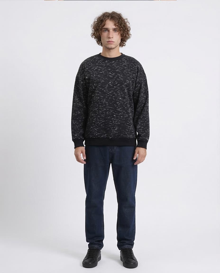Ravin Men's Melange Knit Oversized Sweatshirt - Heather Black - R215112