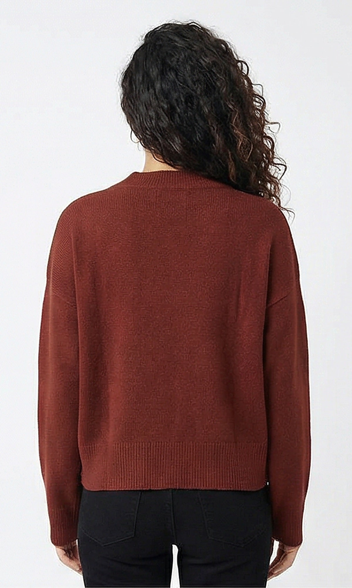 Essential Ribbed-Hem Pullover in Terracotta