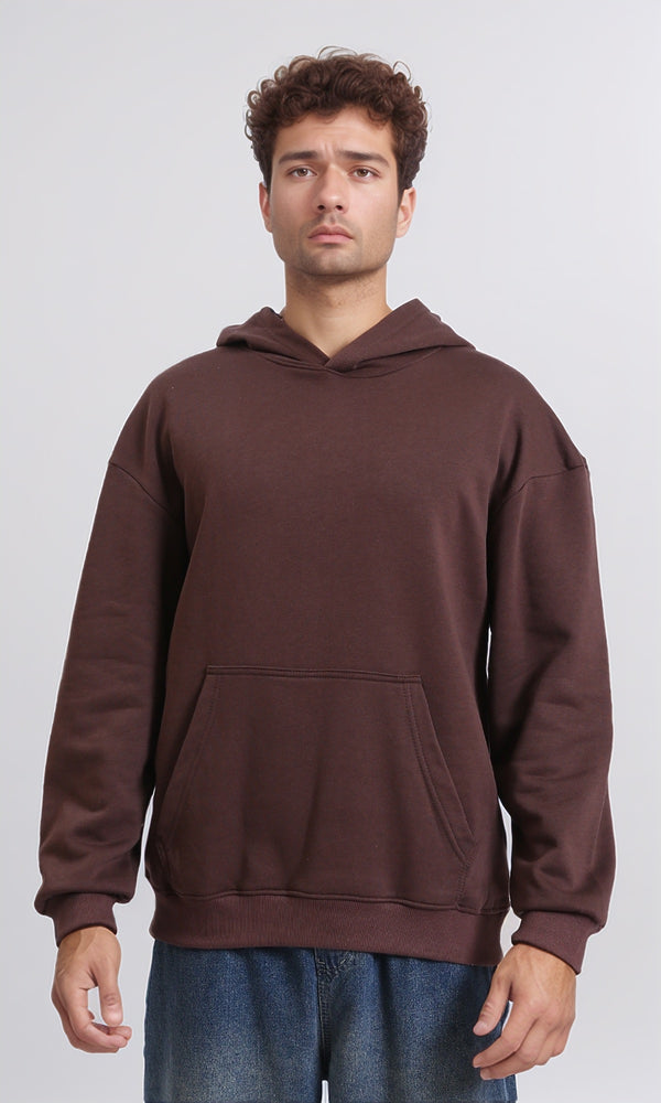 R215214 - Kangaroo Pocket Solid Cotton Hoodie - Dark Brown