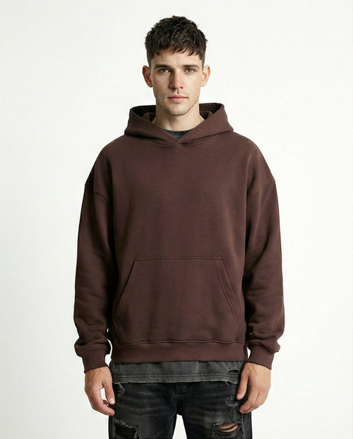 Kangaroo Pocket Solid Cotton Hoodie - Dark Brown