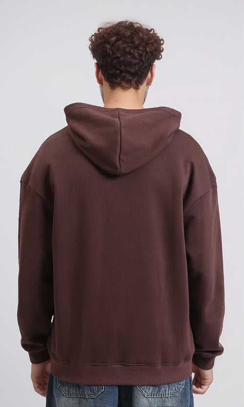 R215214 - Kangaroo Pocket Solid Cotton Hoodie - Dark Brown