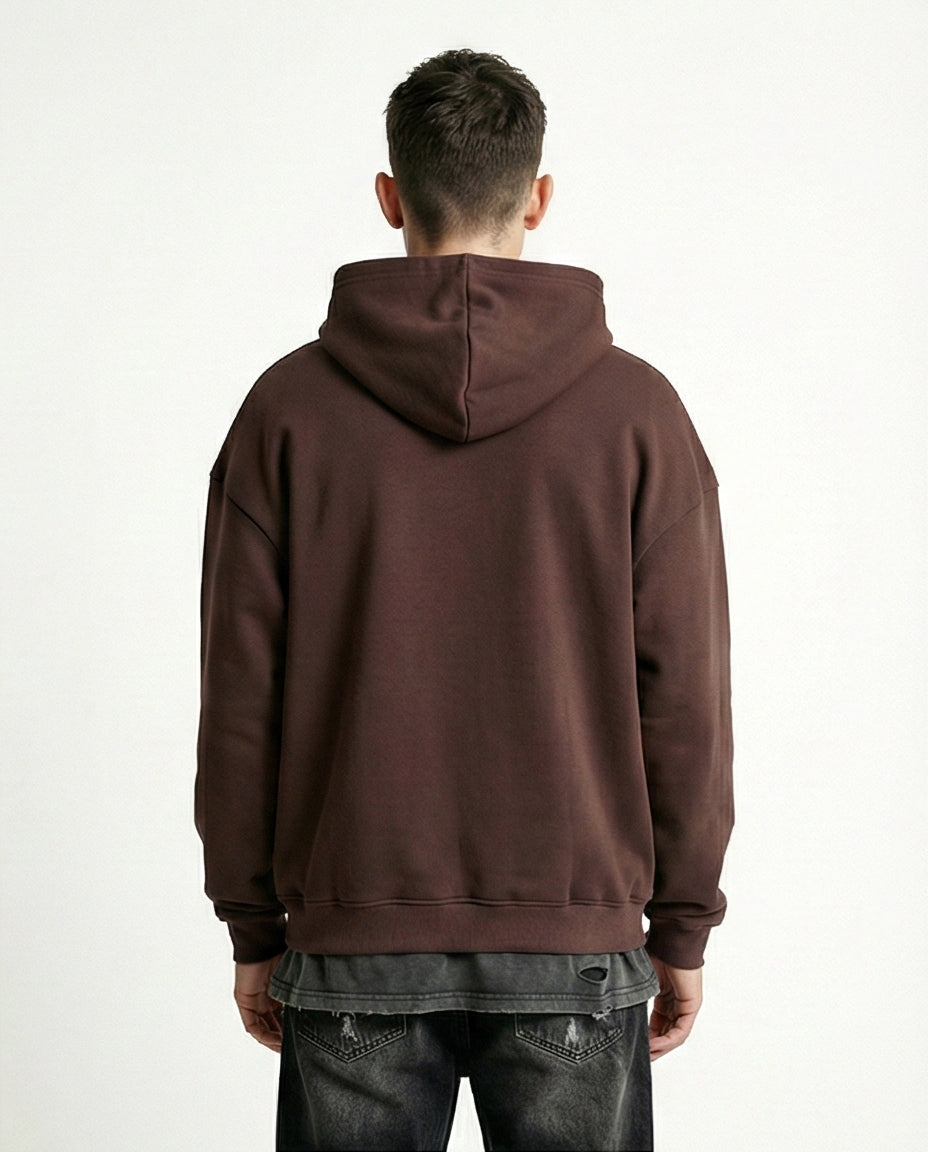 R215214 - Kangaroo Pocket Solid Cotton Hoodie - Dark Brown
