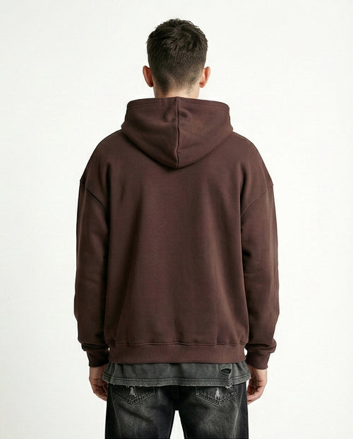 R215214 - Kangaroo Pocket Solid Cotton Hoodie - Dark Brown
