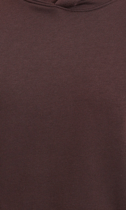 R215214 - Kangaroo Pocket Solid Cotton Hoodie - Dark Brown