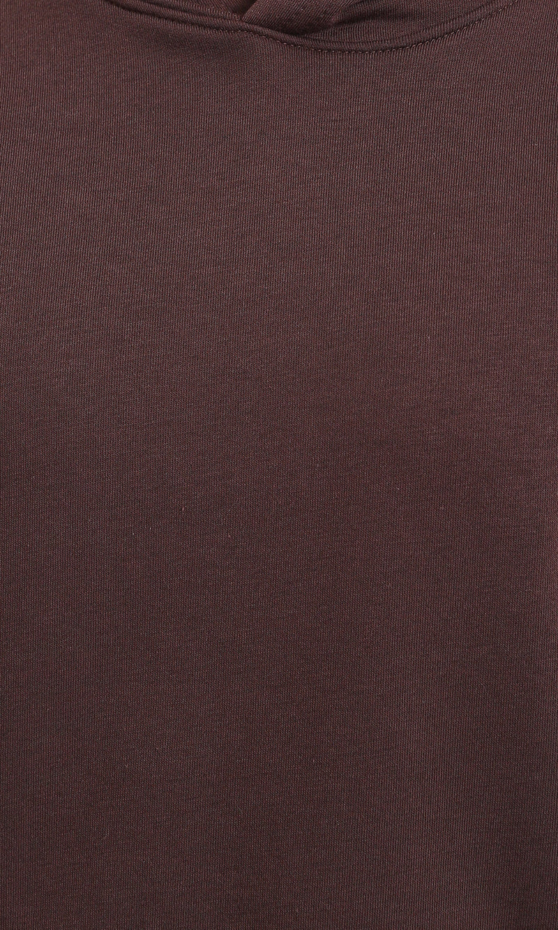 R215214 - Kangaroo Pocket Solid Cotton Hoodie - Dark Brown