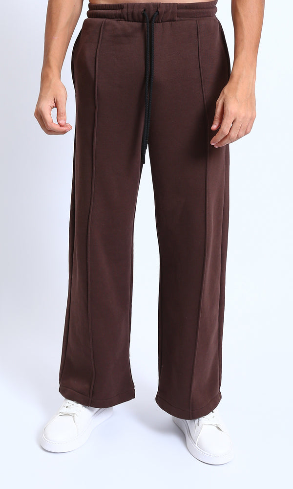 R215215 - Relaxed-Fit Drawstring Pants with Front Seams - Dark Brown