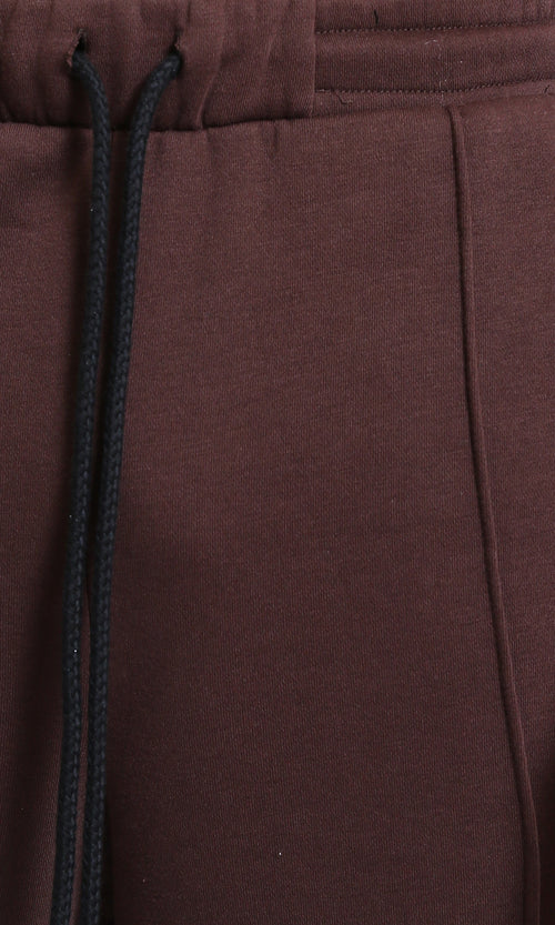 R215215 - Relaxed-Fit Drawstring Pants with Front Seams - Dark Brown