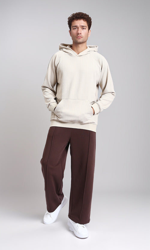 R215215 - Relaxed-Fit Drawstring Pants with Front Seams - Dark Brown