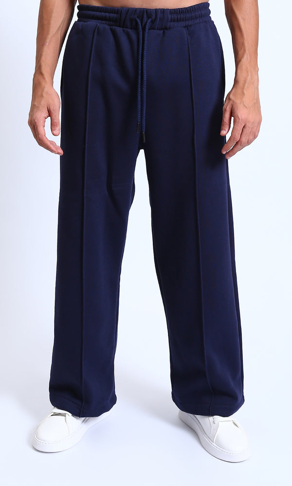 R215216 - Relaxed-Fit Drawstring Pants with Front Seams - Navy Blue