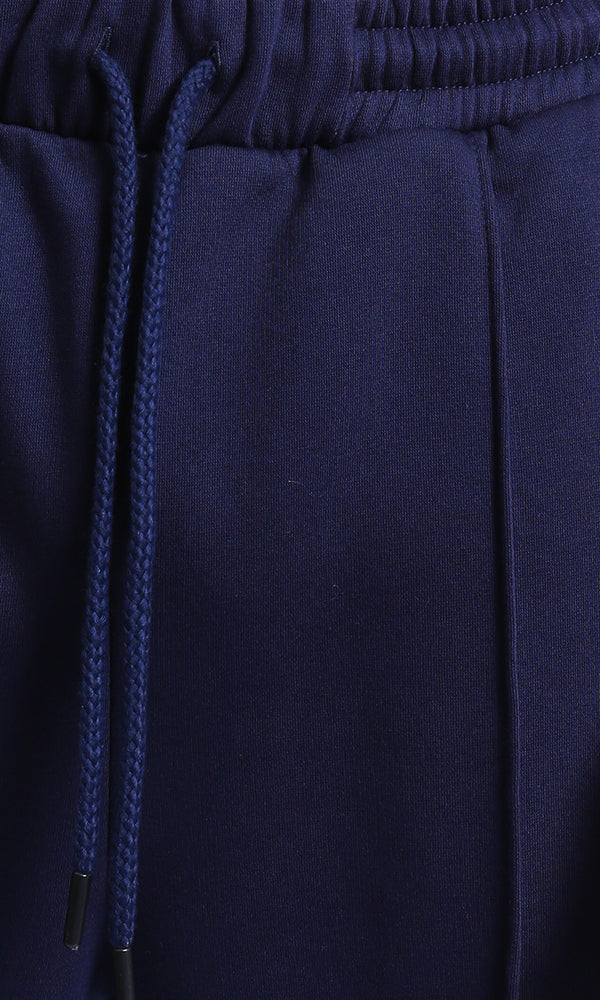R215216 - Relaxed-Fit Drawstring Pants with Front Seams - Navy Blue