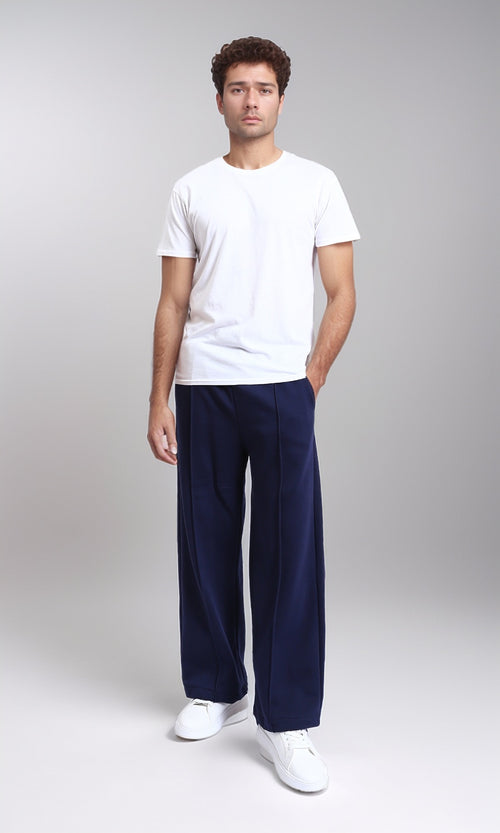 R215216 - Relaxed-Fit Drawstring Pants with Front Seams - Navy Blue