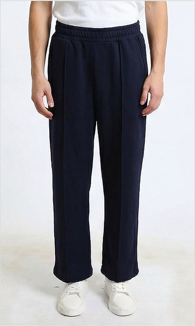 Elastic Waist Comfy Cotton Pants - Navy Blue