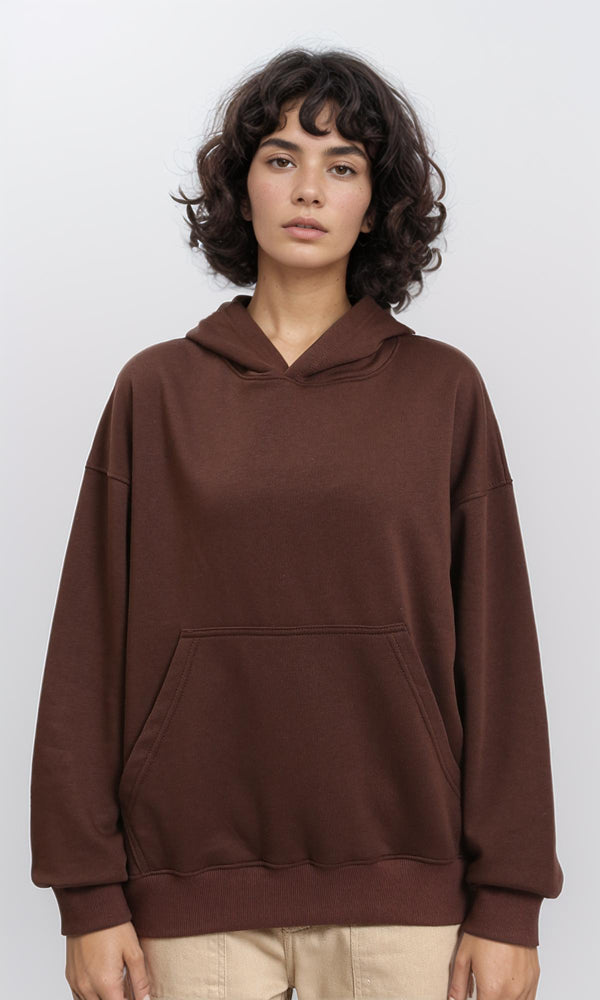 R215218 - Slip On Solid Basic Hoodie - Dark Brown