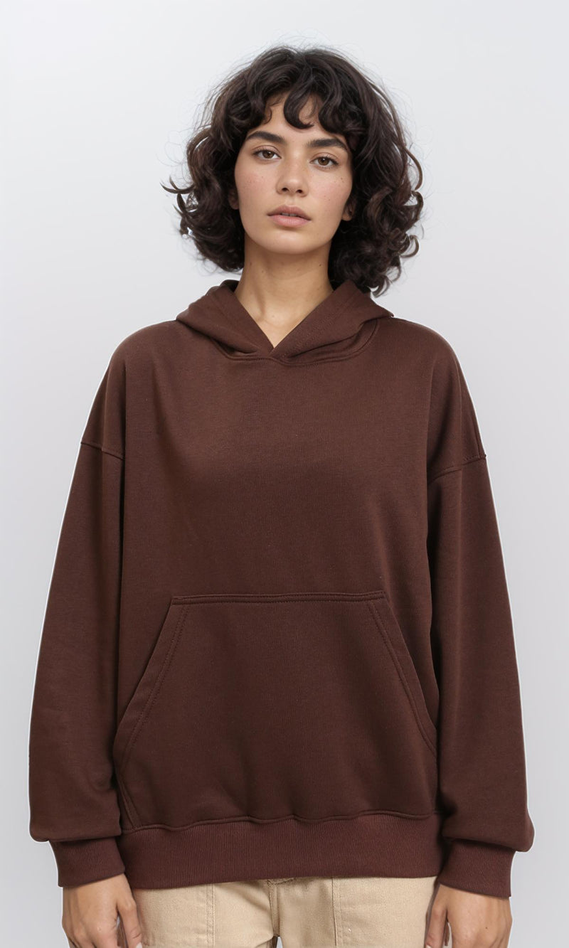 R215218 - Slip On Solid Basic Hoodie - Dark Brown
