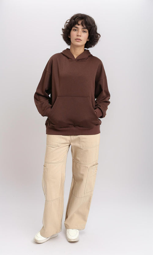R215218 - Slip On Solid Basic Hoodie - Dark Brown