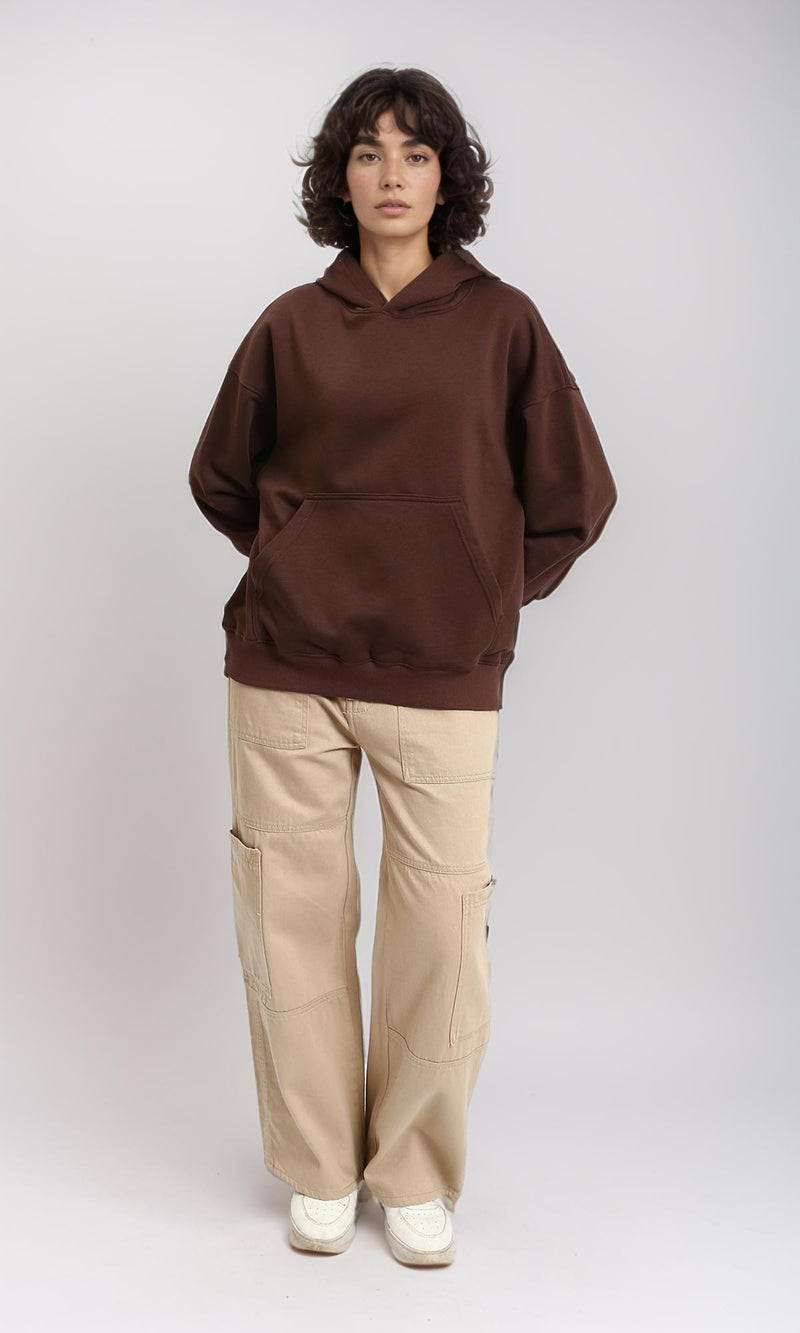 R215218 - Slip On Solid Basic Hoodie - Dark Brown
