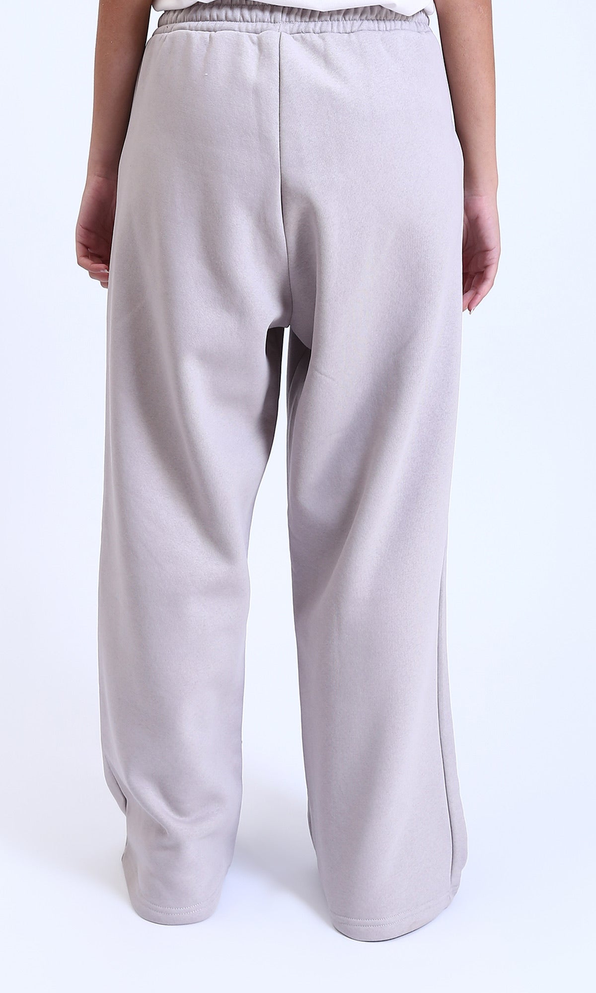R215219 - Solid Cotton Wide-Leg Pants - Light Grey