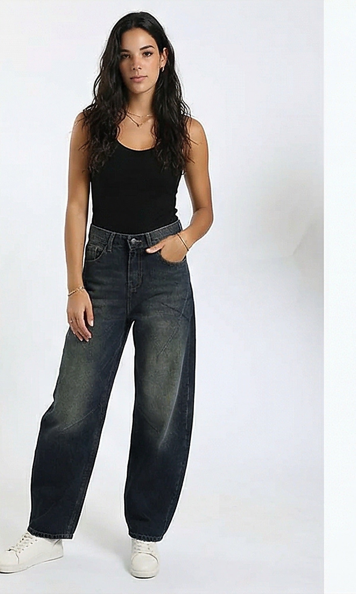 R215230 - Casual Wide-Leg Washed Jeans - Navy Blue