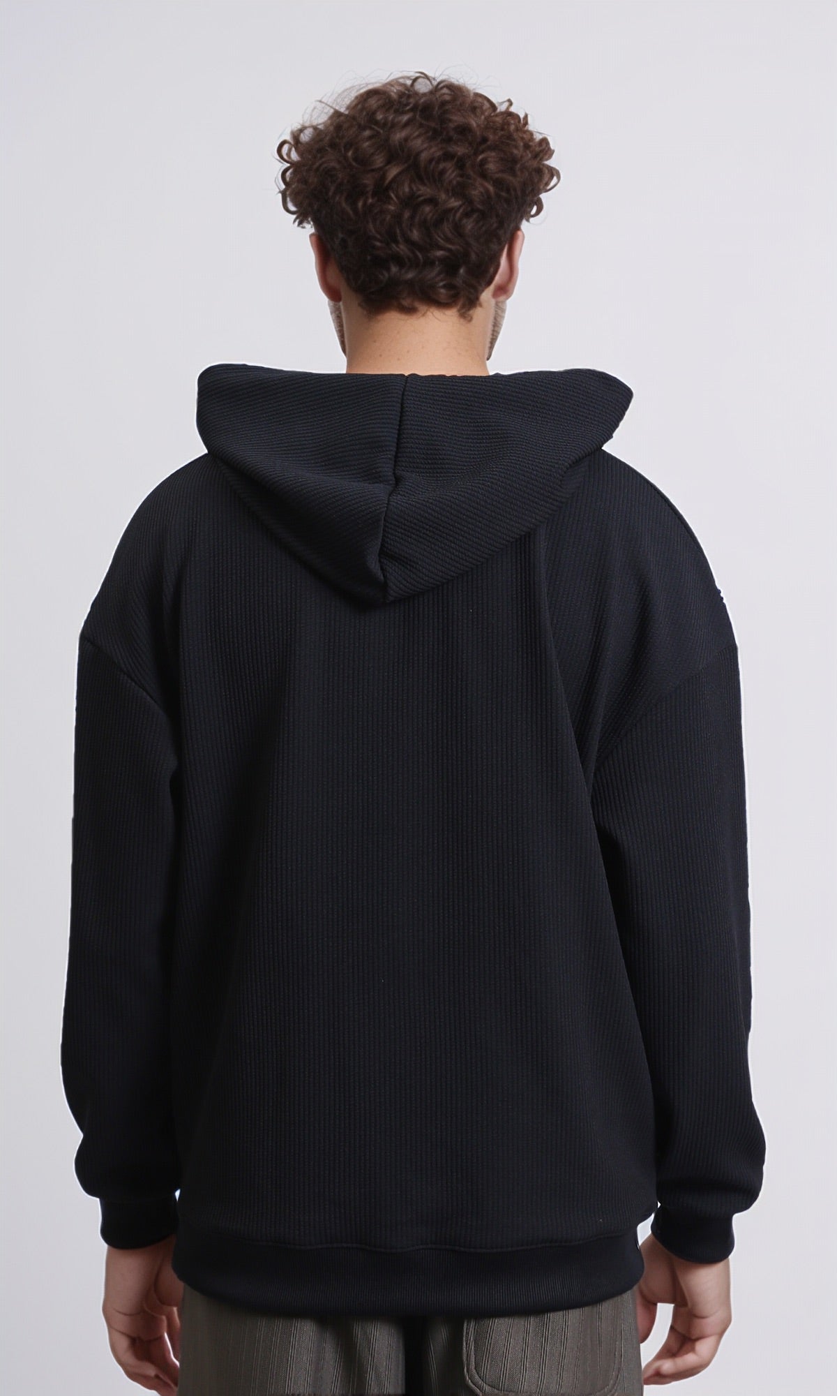 R215236 - Ribbed Hoodie with Kangaroo Pocket - Black